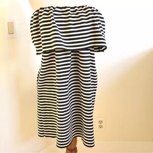 EUC Zara Women’s Strapless Black White Striped Mini Dress Sz S Ruffle Stretch